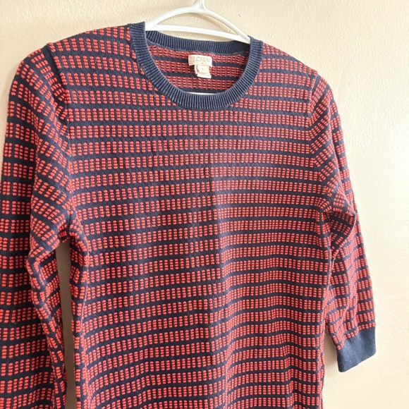 $19❄️ J. Crew Navy & Orange Light Weight Cotton 3/4 Sleeve Crewneck Sweater - Picture 4 of 15